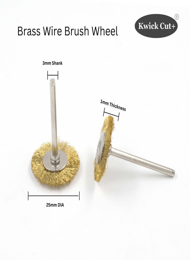 KWICK CUT + Mini Brass Wire Brush Wheel Dia 25mm Shank 3mm 5 pcs Shank for Drill & Rotary Tool - Rust Removal, Metal Polishing, Cleaning - Compatible with Dremel Tools - Image 2